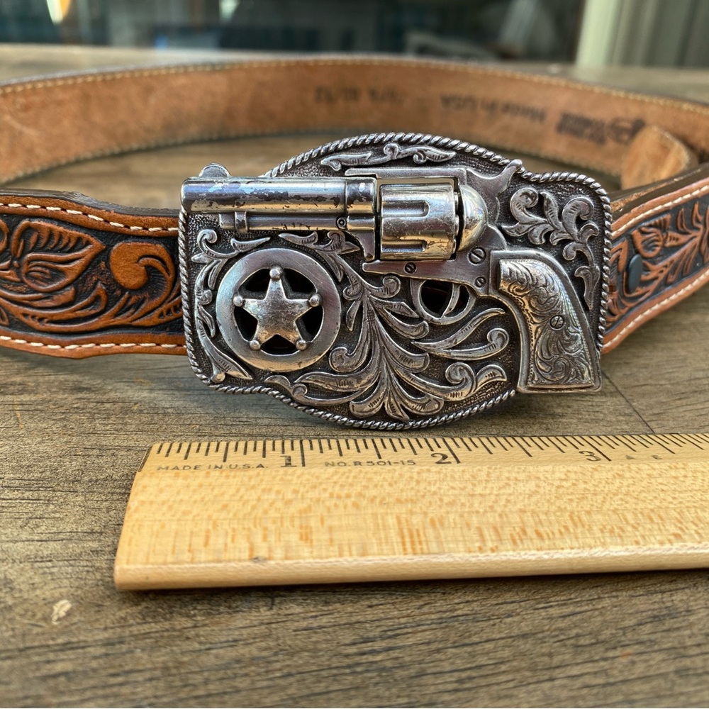 Justin Boots Brown Leather Belt with Silver Buckle